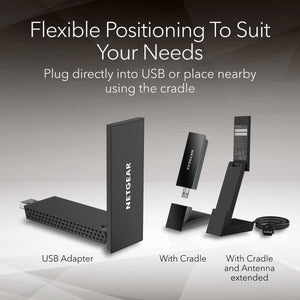 NETGEAR Nighthawk WiFi 6E USB 3.0 WiFi Adapter (A8000) - WiFi 6 Dongle For PC - AXE3000 Tri-band Wireless Gigabit Speed (Up to 3 Gbps) - New 6 GHz Band - For Windows PC