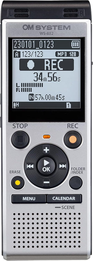 OM SYSTEM WS-882 digital voice recorder with stereo microphones