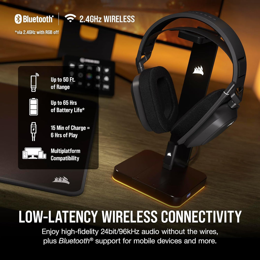 CORSAIR HS80 MAX WIRELESS Multiplatform Gaming Headset with Bluetooth – Dolby Atmos – Omni-Directional Microphone – iCUE Compatible – PC, Mac, PS5, PS4, Nintendo Switch, Mobile – Steel Grey
