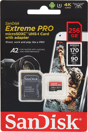 SanDisk Extreme Pro 256 GB microSDXC Memory Card + SD Adapter(SDSQXCZ-256G-GN6MA)