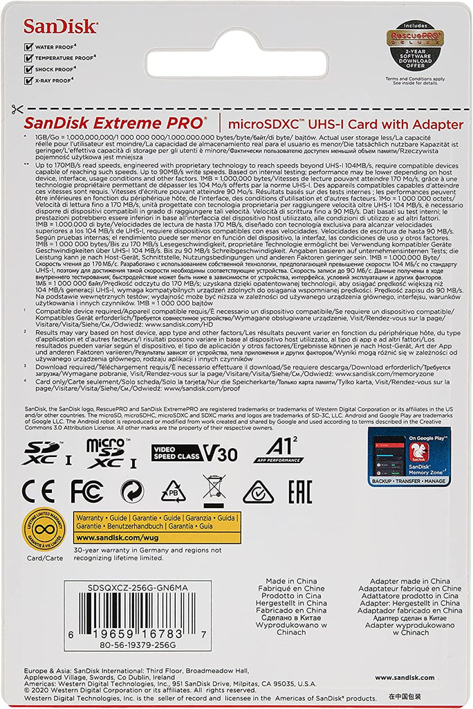 SanDisk Extreme Pro 256 GB microSDXC Memory Card + SD Adapter(SDSQXCZ-256G-GN6MA)