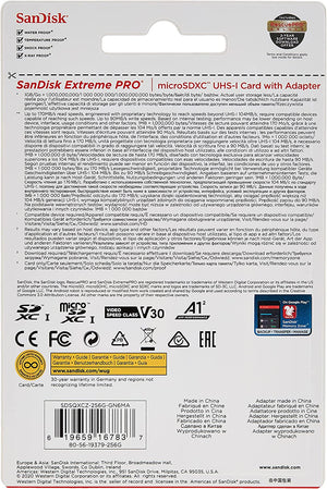 SanDisk Extreme Pro 256 GB microSDXC Memory Card + SD Adapter(SDSQXCZ-256G-GN6MA)
