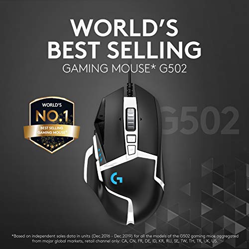 Logitech G502 HERO High Performance Wired Gaming Mouse, HERO 25K Sensor,  25,600 DPI, RGB, Adjustable Weights, 11 Programmable Buttons, On-Board  Memory, PC / Mac 