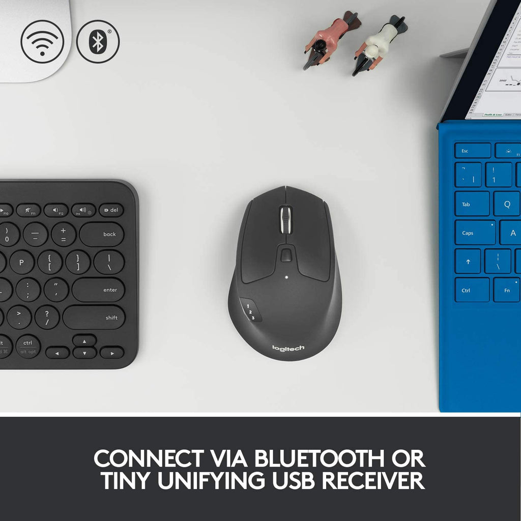 Logitech M720 Triathlon Multi-Device Wireless Mouse, Bluetooth, USB Unifying Receiver, 1000 DPI, 6 Programmable Buttons, 2-Year Battery, Compatible with Laptop, PC, Mac, iPadOS - Grey