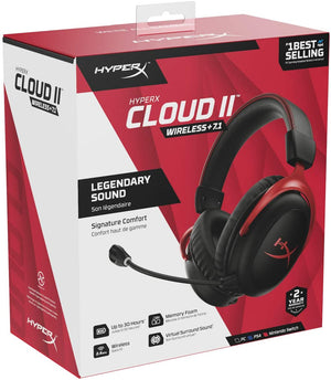 HyperX Cloud II Wireless - Gaming Headset for PC, PS4, PS5*, Nintendo Switch, Long Lasting Battery Up to 30 Hours, 7.1 Surround Sound, Detachable Noise Cancelling Microphone with Mic Monitoring