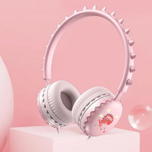 Unisex Macaron Color Wired Headphone Universal 3.5mm Cartoon Cute Dinosaur Over Ear Headset for Mobile Phone Birthday Gift
