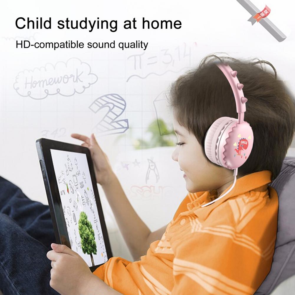 Unisex Macaron Color Wired Headphone Universal 3.5mm Cartoon Cute Dinosaur Over Ear Headset for Mobile Phone Birthday Gift