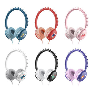 Unisex Macaron Color Wired Headphone Universal 3.5mm Cartoon Cute Dinosaur Over Ear Headset for Mobile Phone Birthday Gift