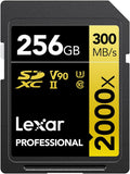 Lexar Professional 2000x SD Card 256GB, SDXC UHS-II Memory Card, Up to 300MB/s Read, 260MB/s Write, Class 10, U3, V90 SD for DSLR, Cinema-Quality Video Cameras (LSD2000256G-BNNNG)