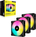 Corsair iCUE AF120 RGB ELITE 120mm PWM Triple Fan Kit - Eight RGB LEDs Per Fan - AirGuide Technology - Fluid Dynamic Bearing - Zero RPM Fan Mode - Included iCUE Lighting Node CORE Controller - Black