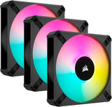 Corsair iCUE AF120 RGB ELITE 120mm PWM Triple Fan Kit - Eight RGB LEDs Per Fan - AirGuide Technology - Fluid Dynamic Bearing - Zero RPM Fan Mode - Included iCUE Lighting Node CORE Controller - Black