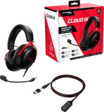 HyperX Cloud III – Wired Gaming Headset, PC, PS5, Xbox Series X|S, Angled 53mm Drivers, DTS, Memory Foam, Durable Frame, Ultra-Clear 10mm Mic, USB-C, USB-A, 3.5mm