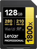 Lexar 128GB Professional 1800x UHS-II SDXC Memory Card (Gold Series)