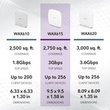 NETGEAR Wireless Access Point (WAX615) - WiFi 6 Dual-Band AX3000 Speed | Up to 256 Client Devices | 1 x 2.5G Ethernet LAN Port | 802.11ax | Insight Remote Management | PoE+ or Optional Power Adapter