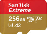 SanDisk Extreme 256 GB microSDXC Memory Card + SD Adapter+ Rescue Pro Deluxe, Up to 160 MB/s, Red/Gold