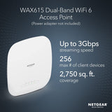 NETGEAR Wireless Access Point (WAX615) - WiFi 6 Dual-Band AX3000 Speed | Up to 256 Client Devices | 1 x 2.5G Ethernet LAN Port | 802.11ax | Insight Remote Management | PoE+ or Optional Power Adapter