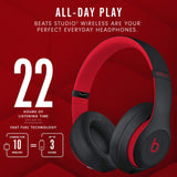 Beats Studio3 Wireless Noise Cancelling Over-Ear Headphones - Apple W1 Headphone Chip, Class 1 Bluetooth, Active Noise Cancelling, 22 Hours Of Listening Time - Defiant Black-Red