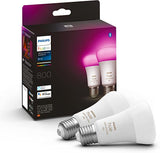 Philips Hue White and Colour Ambiance Smart Light Bulb 2 Pack 60W - 800 Lumen [E27 Edison Screw] With Bluetooth.