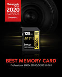 Lexar Professional 2000x 128GB SDXC UHS-II Card, Up To 300MB/s Read, for DSLR, Cinema-Quality Video Cameras