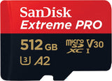 SanDisk Extreme Pro 512 GB microSDXC Memory Card + SD Adapter with A2 App Performance + Rescue Pro Deluxe 170 MB/s Class 10, UHS-I, U3, V30