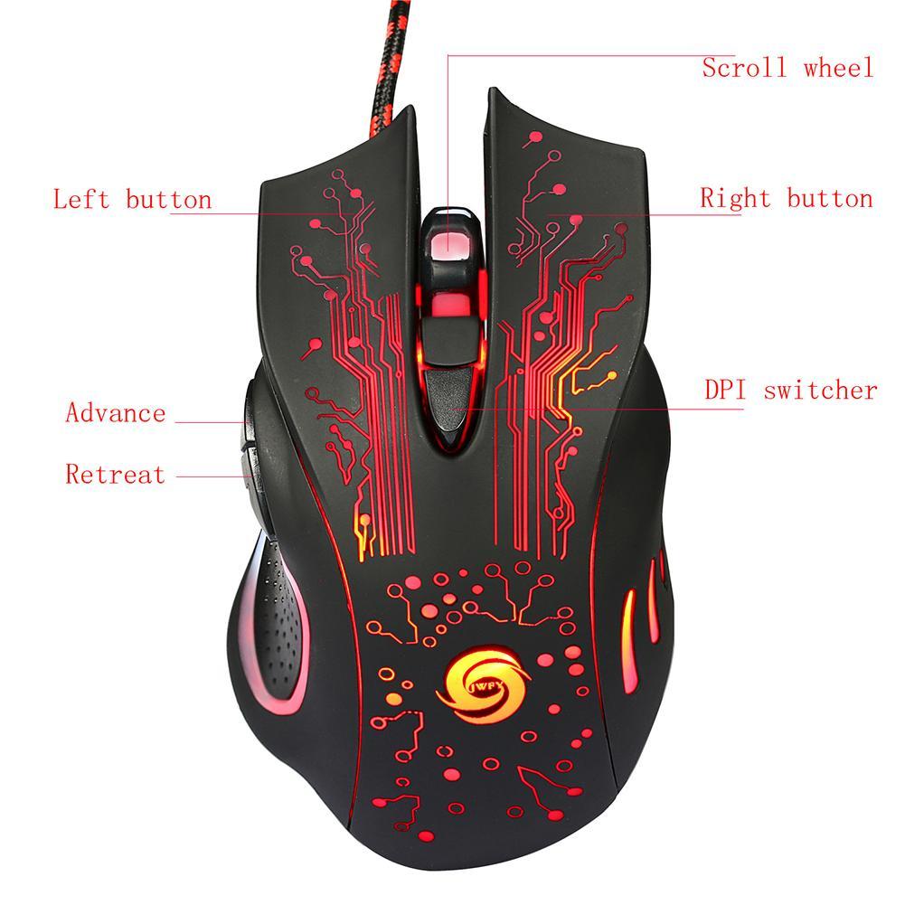 Ergonomic Wired Gaming Mouse LED 5500 DPI USB Computer Mouse Gamer