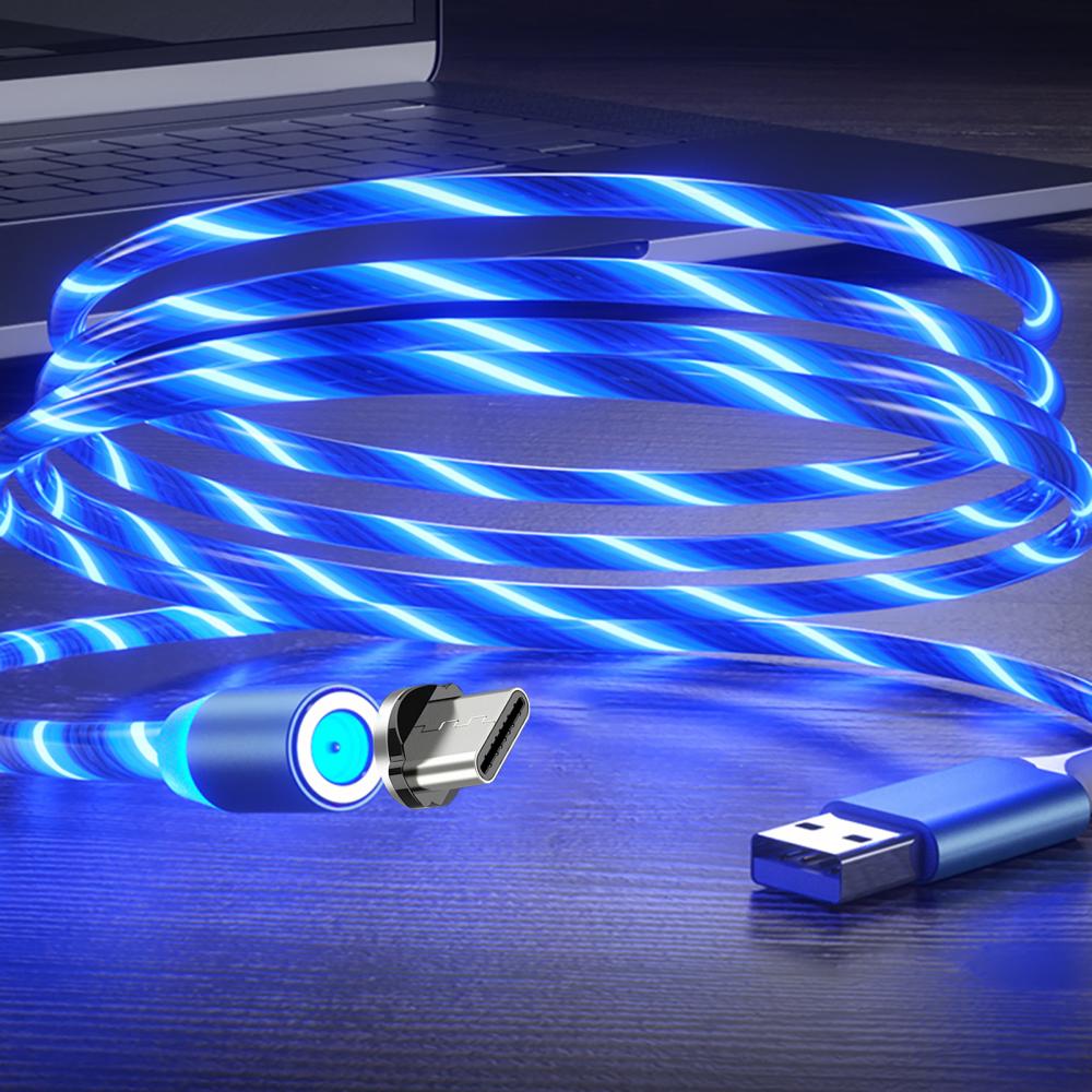 Magnetic 3 in 1 Luminous Type-c Fast Charging Cable Data Cord for Apple/Android Mobile Phone Accessories