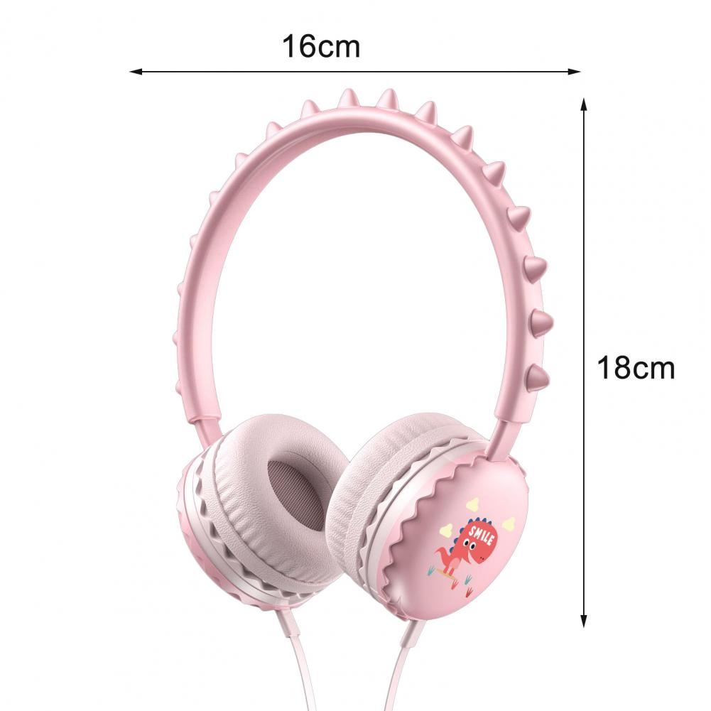 Unisex Macaron Color Wired Headphone Universal 3.5mm Cartoon Cute Dinosaur Over Ear Headset for Mobile Phone Birthday Gift